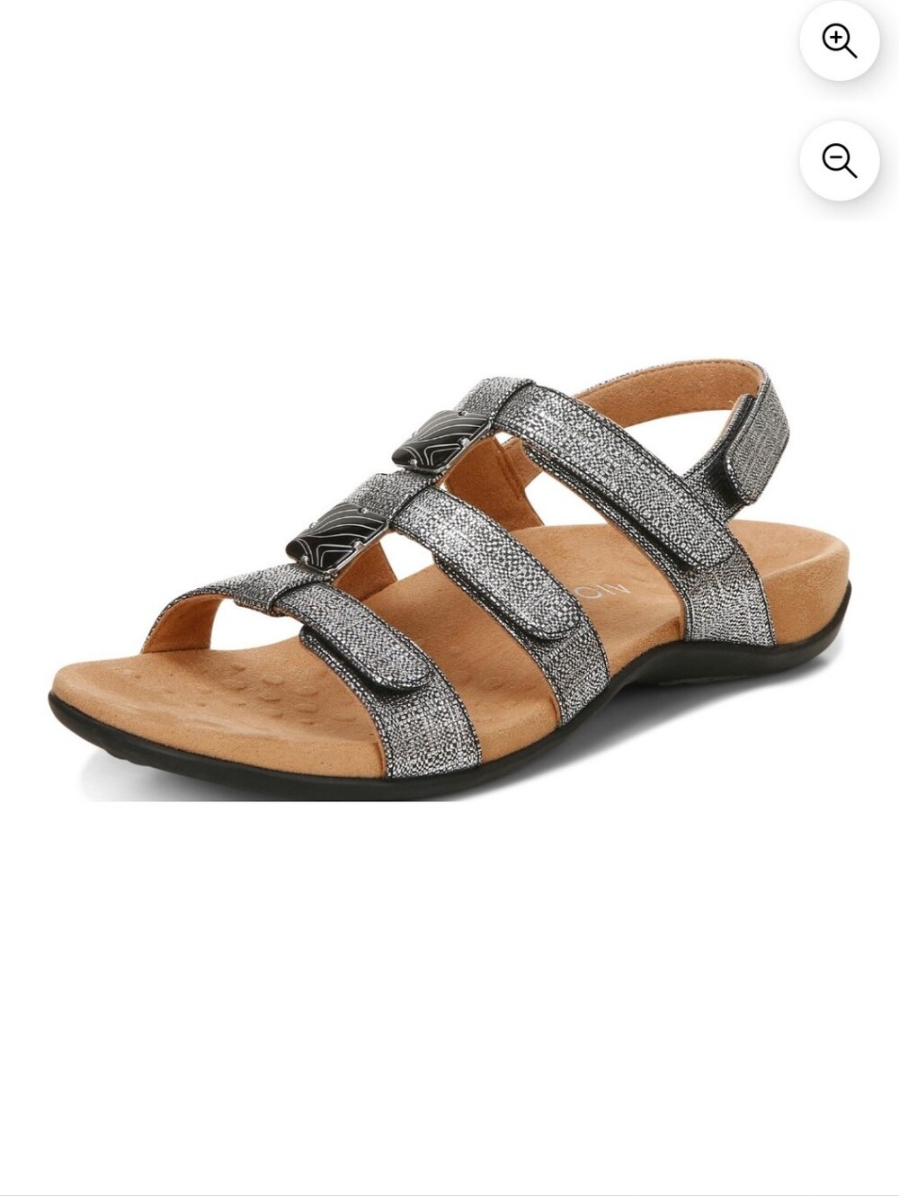 VIONIC AMBER Metallic Silver Strappy Slingback Sandals Adjustable Velcro Sz 6 - Picture 2 of 14